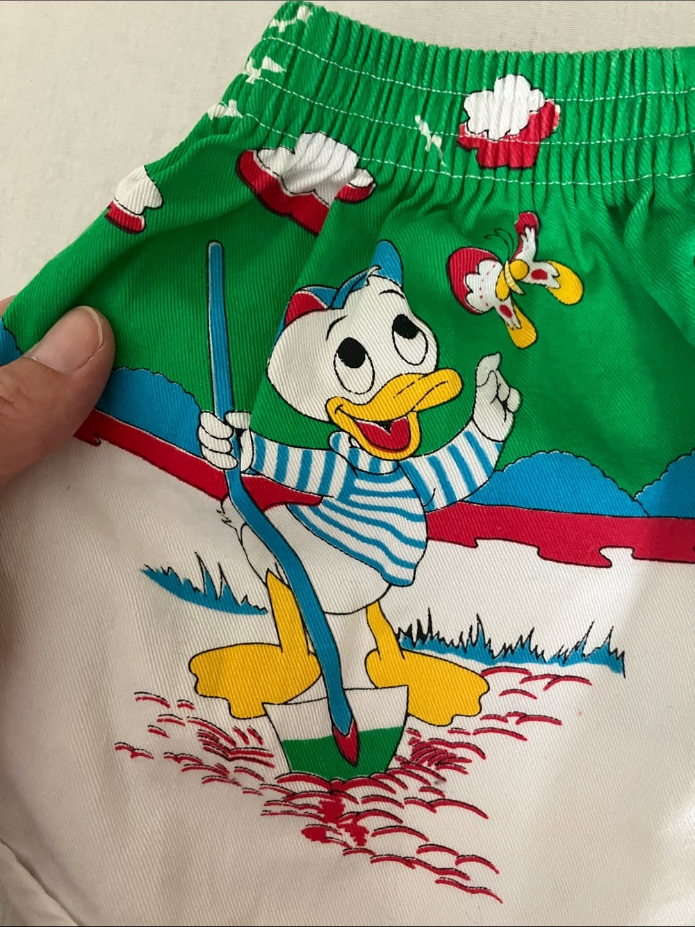 Vintage Kids Cartoon Shorts in White, Green & Yellow - Picture 3 of 7